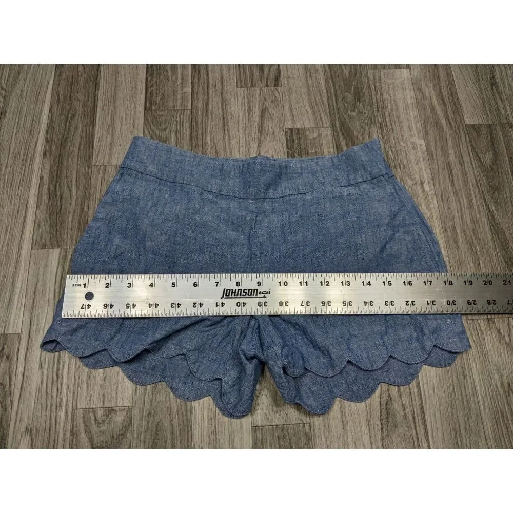 (3/$35) Loft Womens Size 00 Chambray The Riviera Scalloped Hem Pockets‎ Shorts